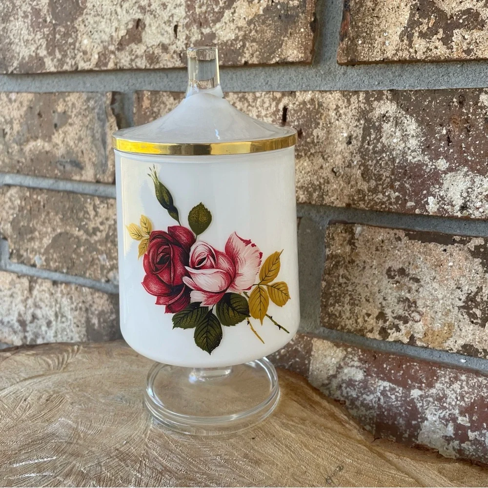 Rose Apothecary Jar 8 1/2” Tall Gorgeous!! Unmarked